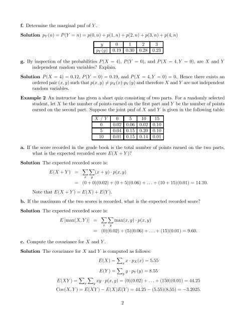 Joint Probability Distributions â Examples Example 1 A certain ...