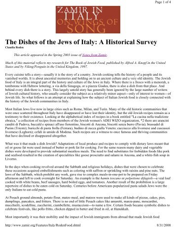 The Dishes of the Jews of Italy: A Historical Survey by Claudia Roden