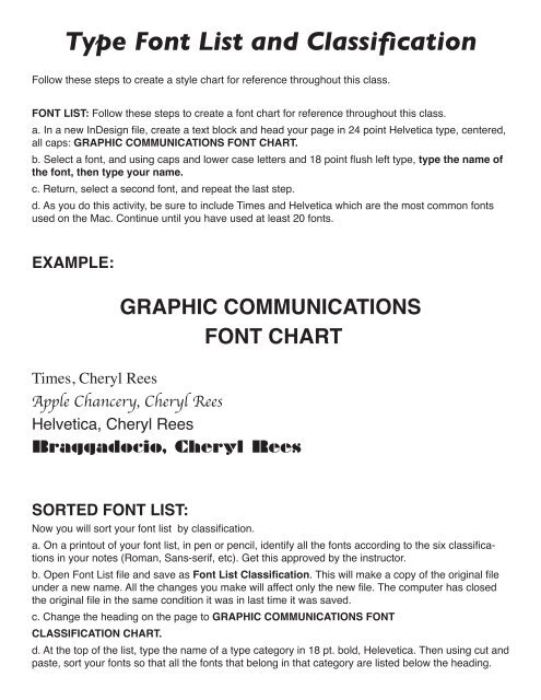 Type Font List and Classification