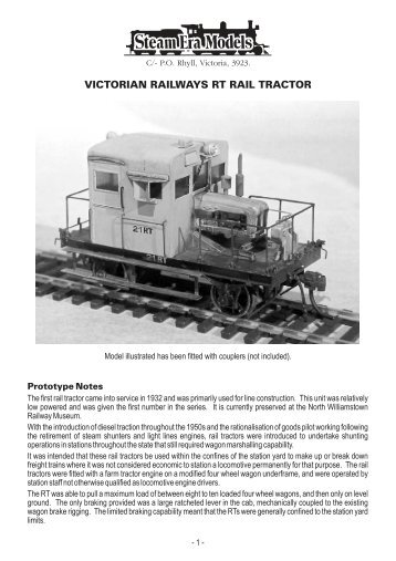 VICTORIAN RAILWAYS RT RAIL TRACTOR - Steam Era Models