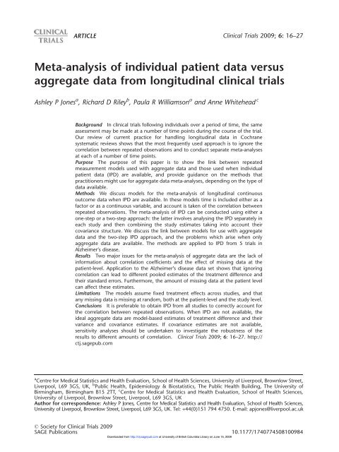Meta-analysis of individual patient data versus aggregate data from ...