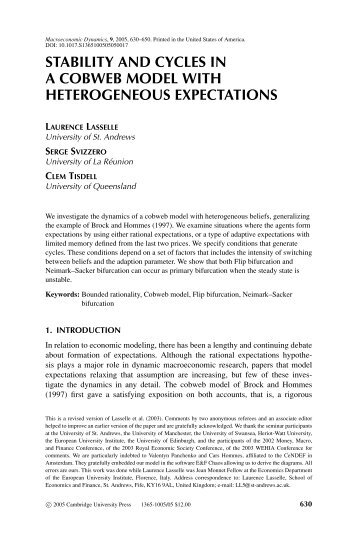 stability and cycles in a cobweb model with heterogeneous ...