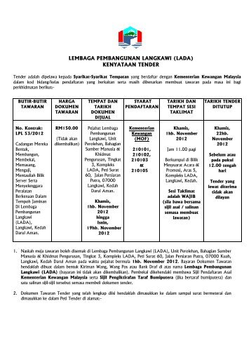 lembaga pembangunan langkawi (lada) kenyataan tender