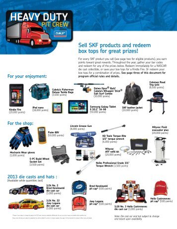 Sell SKF products and redeem box tops for great prizes! - SKF.com