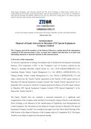 Announcement Disposal of Equity Interests in Shenzhen ZTE ...