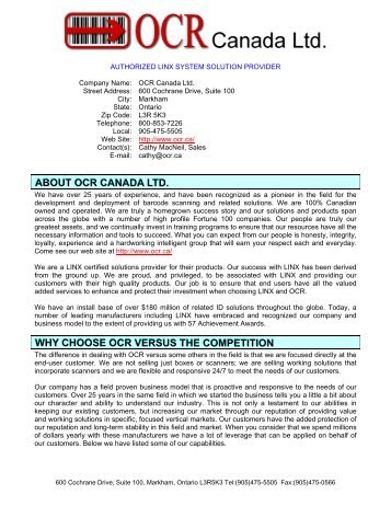 OCR Canada LTD. - LINX Data Terminals