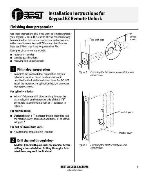Installation Instructions for Keypad EZ Remote Unlock Best Access