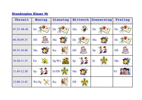 Stundenplan Klasse 4b - Grundschule Bottendorf