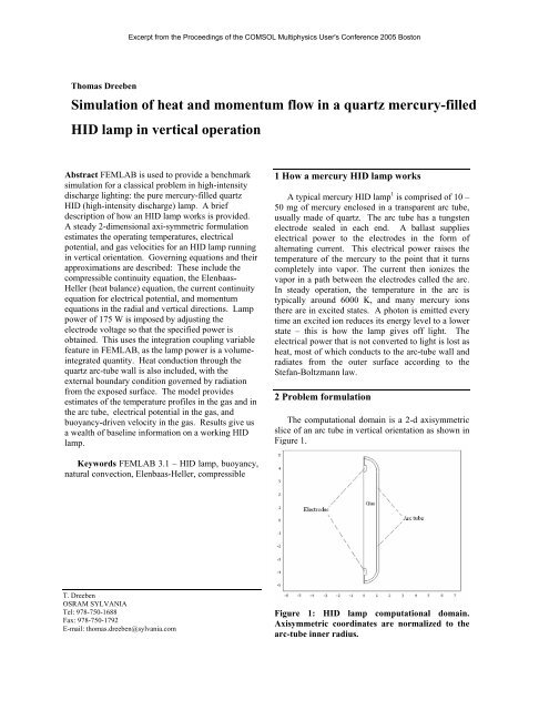 Simulation of heat and momentum flow in a quartz mercury ... - Comsol