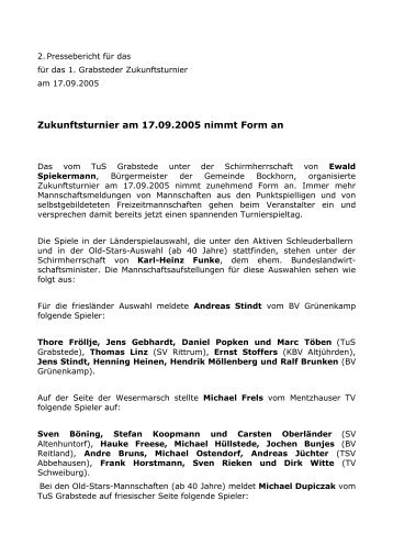 Zukunftsturnier am 17.09.2005 nimmt Form an - TuS Grabstede
