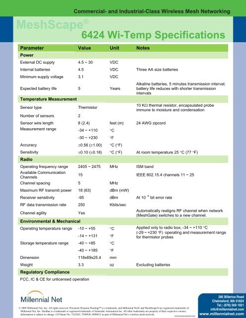 Wi-Temp The 6424 MeshScapeÂ® Wireless ... - Millennial Net