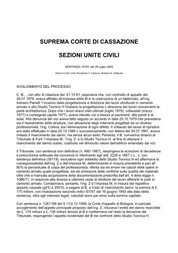 Corte di Cassazione - sentenza della n. 15781 del 28 luglio 2005