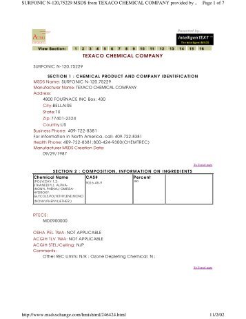 SURFONIC N-120,75229 MSDS from TEXACO CHEMICAL ...