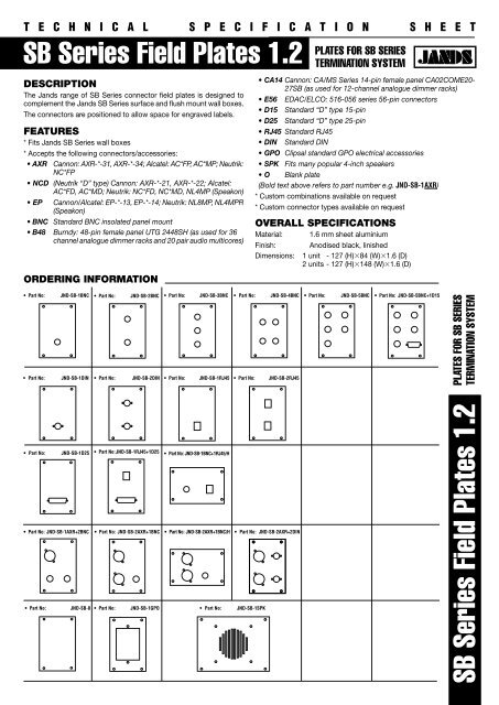 SB Series Field Plates 1.1 SB Series Field Plates 1.1 - Jands