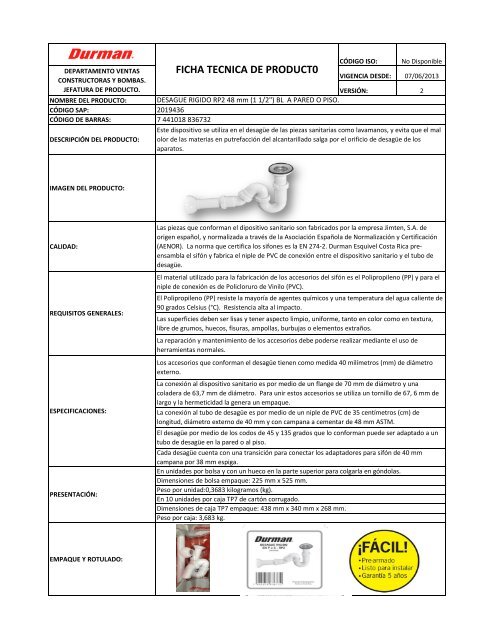 FICHA TECNICA DE PRODUCT0 - Durman Esquivel