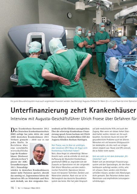 Tariflast drÃ¼ckt Kliniken - Forum Bochum