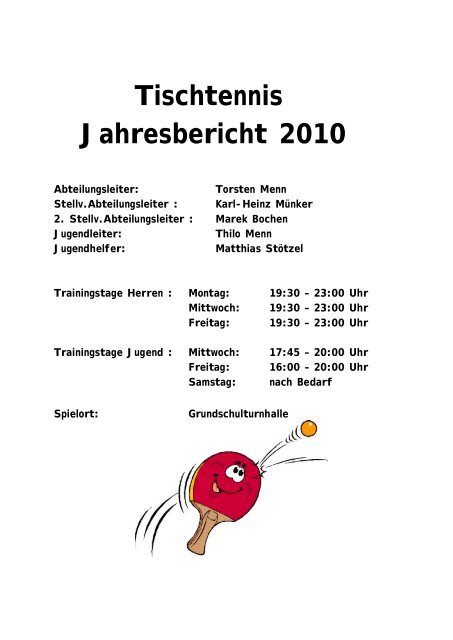 Tischtennis Jahresbericht 2010 -  TuS-Hilchenbach