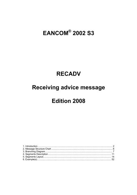 EANCOM 2002 S3 RECADV Receiving advice message ... - GS1