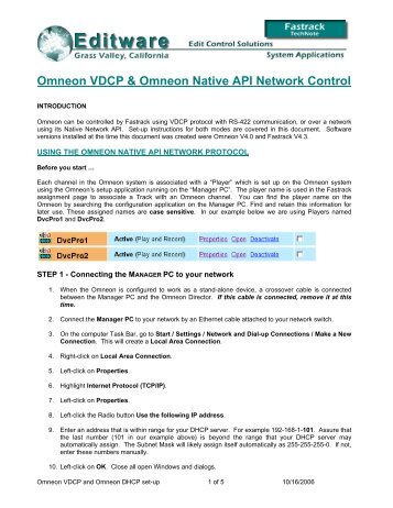 Omneon VDCP & Omneon Native API Network Control - Editware