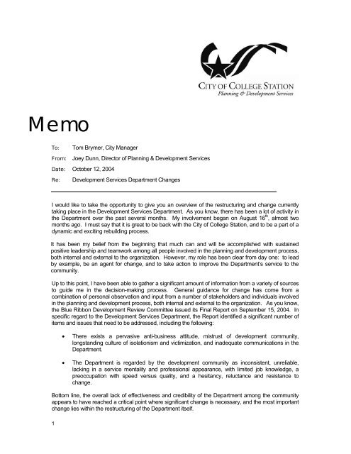 Response Memo - City of College Station Council Agendas