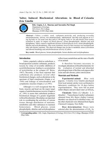 Yaltox Induced Biochemical Alterations in Blood of Columba