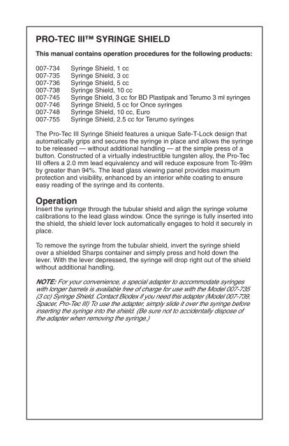BIODEX PRO-TEC III SYRINGE SHIELD