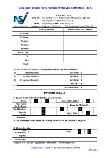 log book order form for nsi approved companies - National Security ...