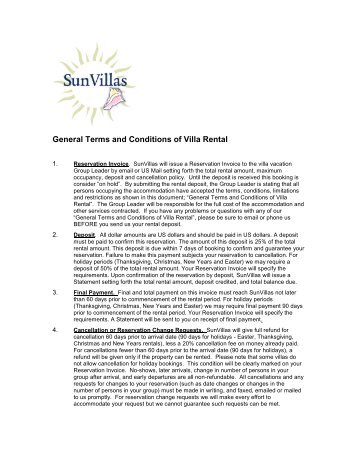 General Terms and Conditions of Villa Rental - Sun Villas