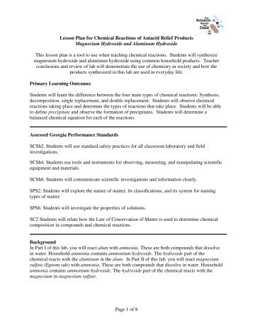 Lesson Plan for Chemical Reactions of Antacid Relief ... - Haspi.org