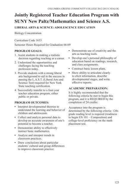 Current C-GCC Catalog - Columbia-Greene Community College