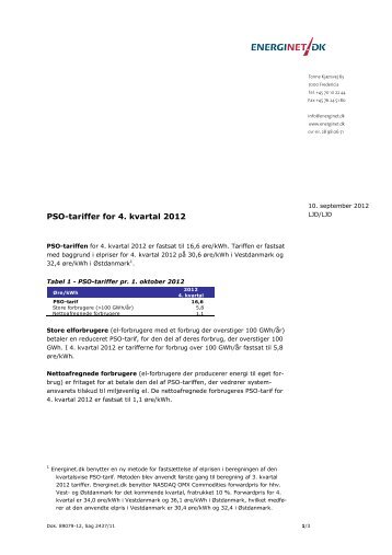 PSO-tariffer for 4. kvartal 2012 - Energinet.dk