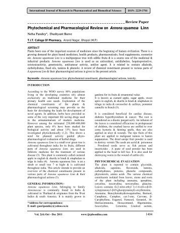 Phytochemical and Pharmacological Review on Annona squamosa ...