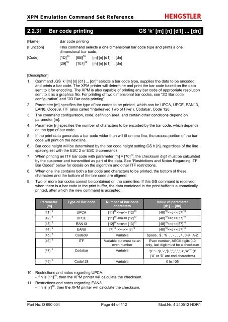 Emulation Command Set Reference Manual - Hengstler GmbH