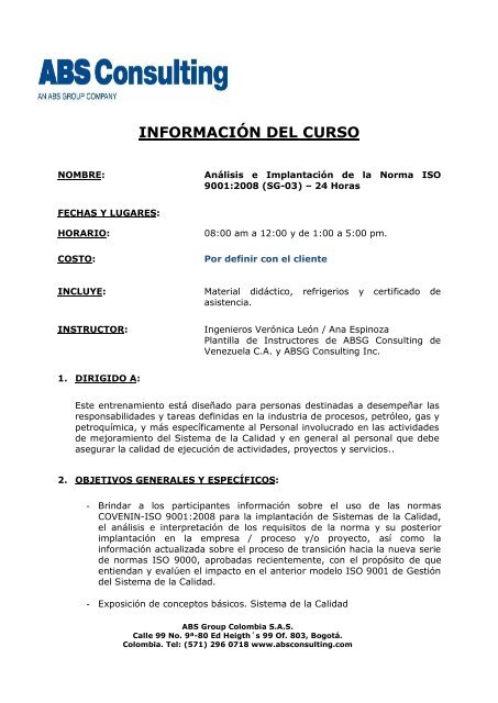 AnÃ¡lisis e ImplantaciÃ³n de la Norma ISO 9001:2008 - ABS Consulting