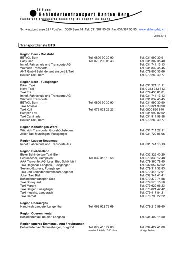 Transportdienste BTB, September 2010 - Stiftung BTB