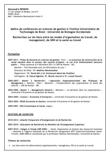 CV Alexandre BENION - UniversitÃ© de Bretagne Occidentale