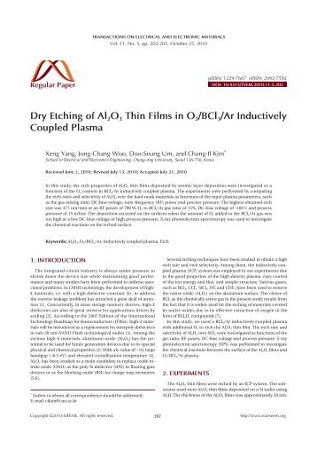 Dry Etching of Al2O3 Thin Films in O2/BCl3/Ar Inductively Coupled ...