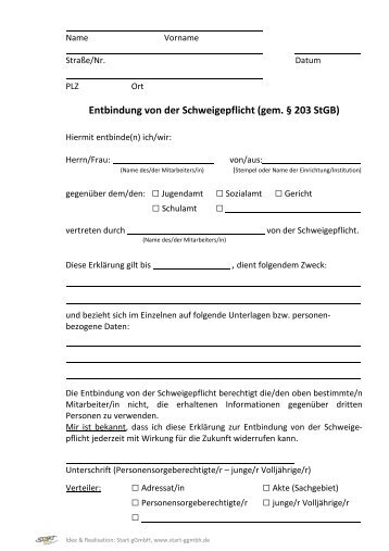 Entbindung von der Schweigepflicht (gem. Â§ 203 StGB) - Fachstelle ...