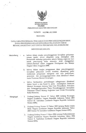 PMK Nomor 49/PMK.02 Tahun 2008 Tentang Tata Cara ...
