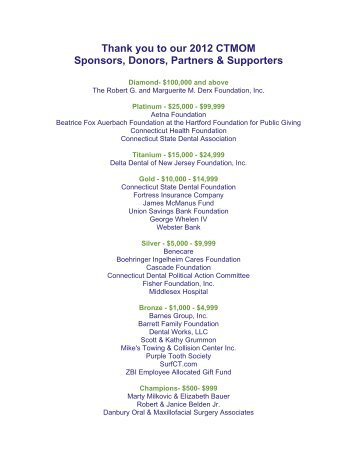 Thank you to our 2012 CTMOM Sponsors, Donors, Partners ...