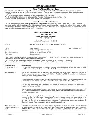 Stratton Finance Pty Ltd - Financial Services Guide