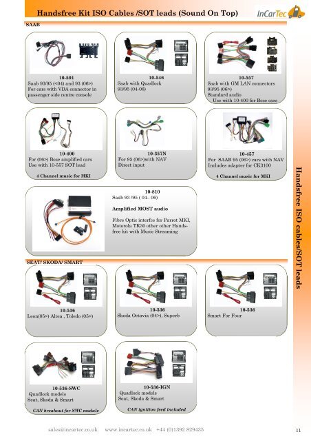 Handsfree Kit ISO Cables /SOT Leads - www.incartec.co.u