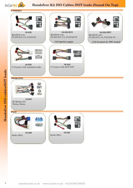 Handsfree Kit ISO Cables /SOT Leads - www.incartec.co.u