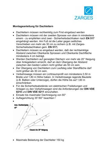 Zarges Montageanleitung für Dachleitern - SUB-Vertrieb