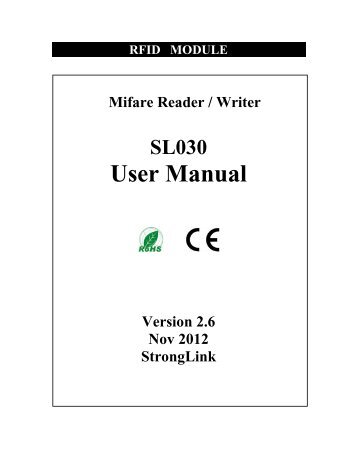 IIC Mifare Reader - SL030 User Manual - StrongLink