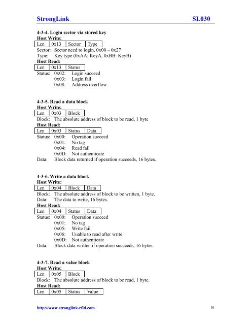 IIC Mifare Reader - SL030 User Manual - StrongLink