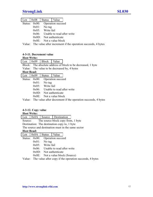 IIC Mifare Reader - SL030 User Manual - StrongLink