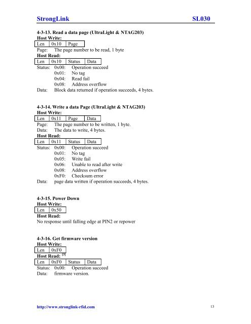 IIC Mifare Reader - SL030 User Manual - StrongLink