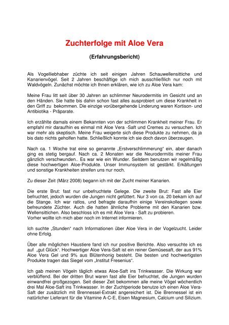 Zuchterfolge mit Aloe Vera - Vogelzuchtverein Wiesbaden ...