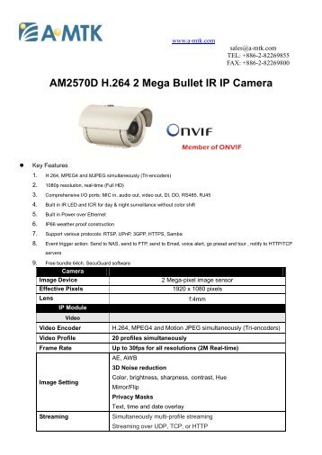 AM2570D H.264 2 Mega Bullet IR IP Camera - Camere video ...